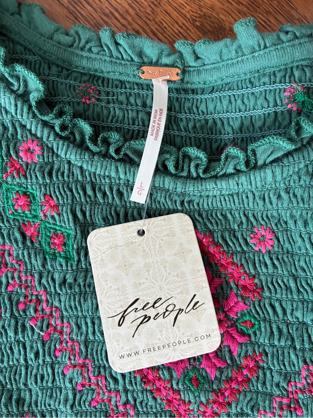 Free People Holly Knot Top with Pink Embroidered Accents - Picture 2 of 9